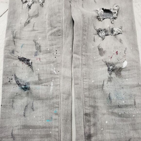 Zara Jeans Size 2 W27"xL29" Z1975 Skinny Jeans Ankle Zip Destroyed Painted Spots - Picture 6 of 8